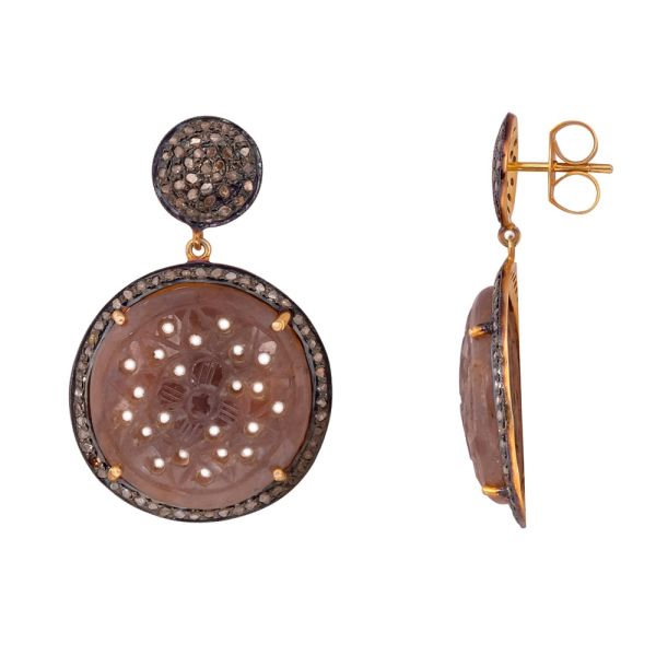 925 Sterling Silver Diamond Earring With Sapphire Stone   - J-2029