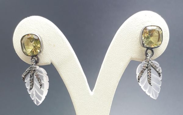  925 Sterling Silver Diamond Earring With Black Rhodium    - J-2045