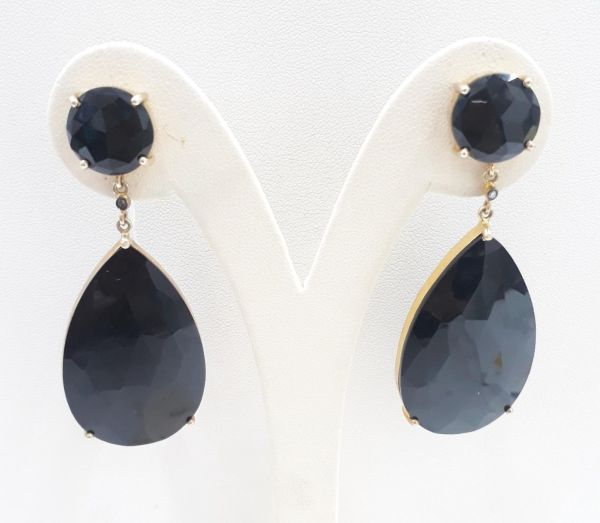  925 Sterling Silver Diamond Earring in Natural Black Onyx Stone   - J-2048