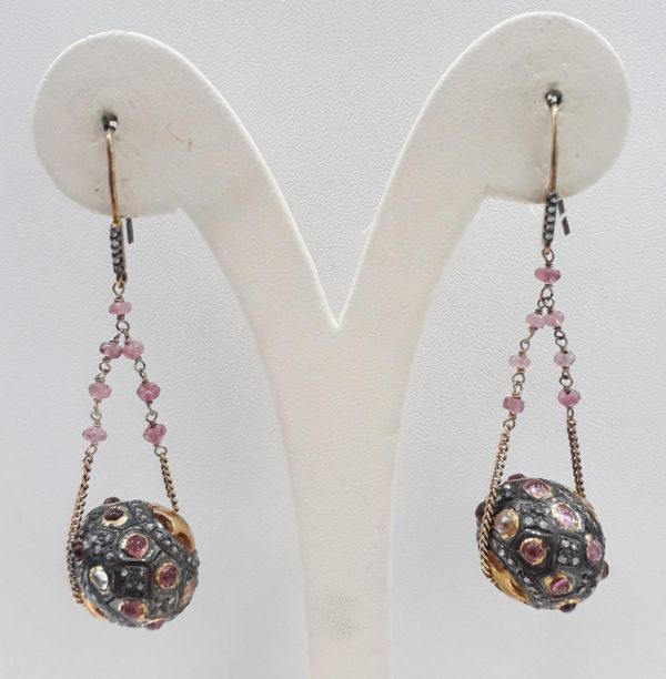  925 Sterling Silver Diamond Earring With Gold, Black Rhodium  - J-2063