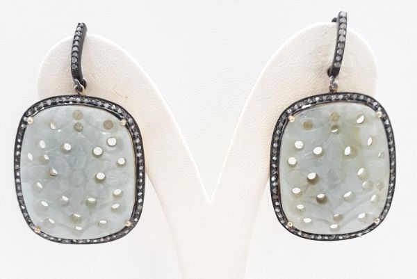  925 Sterling Silver Diamond Earring With Gold, Black Rhodium Plating  - J-2066