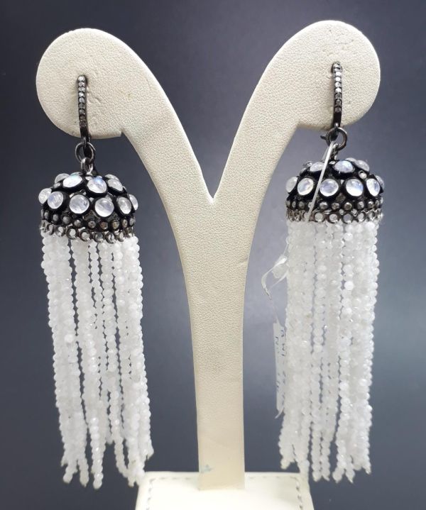  925 Sterling Silver Diamond Earring With Black Rhodium Plated  - J-2073