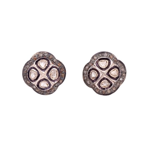  925 Sterling Silver Diamond Earring With Natural Kyanite Stone   - J-2086