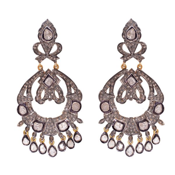  925 Sterling Silver Diamond Earring In Polki Diamonds   - J-2085