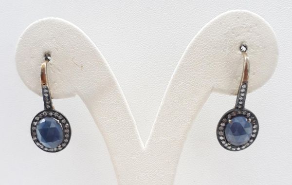  925 Sterling Silver Diamond Earring  In Gold, Black Rhodium Plating  - J-2094