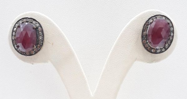  925 Sterling Silver Diamond Earring With  Natural Sapphire Stone - J-2095