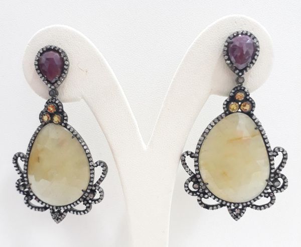  925 Sterling Silver Diamond Earring In Rose Cut  Diamonds - J-2101