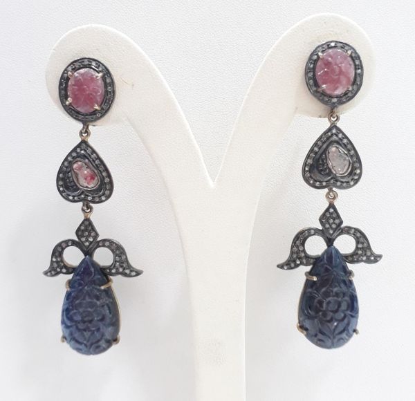  925 Sterling Silver Diamond Earring In Gold, Black Rhodium - J-2105