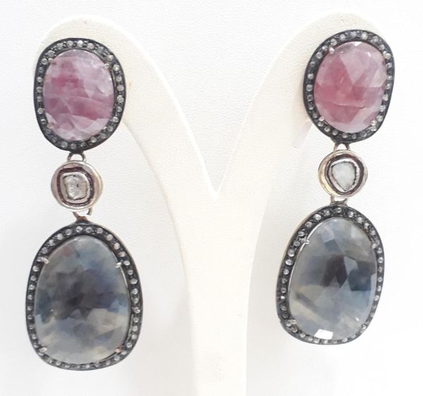 925 Sterling Silver Diamond Earring With Polki  Diamonds - J-2112
