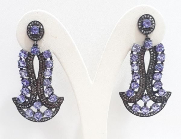  925 Sterling Silver Diamond Earring In Natural Amethyst  Stone - J-2117