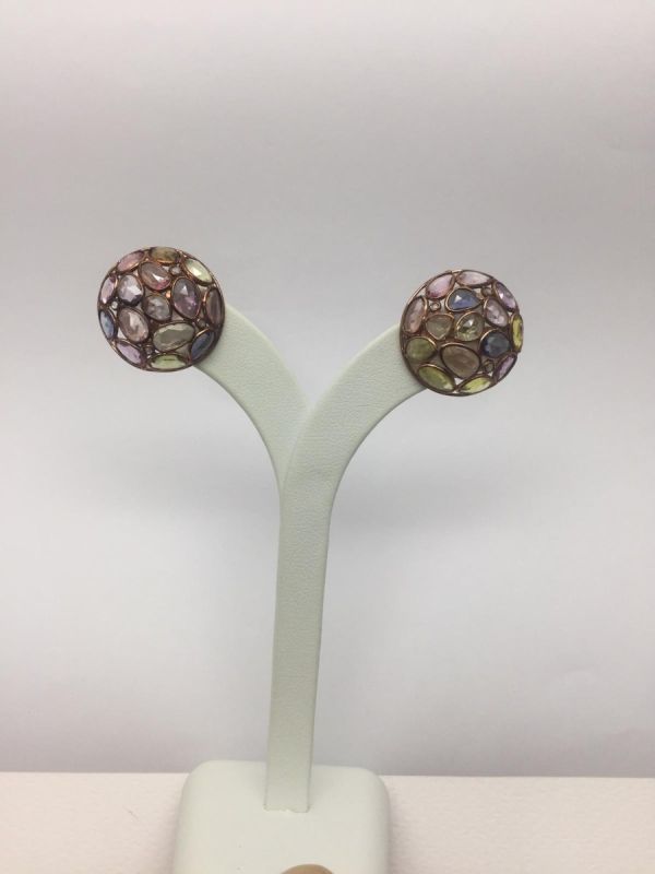  925 Sterling Silver Diamond Earring - Victorian Style & Multi sapphire Stone