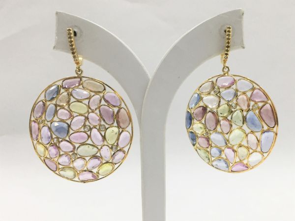  925 Sterling Silver Diamond Earring In Gold Plating -  J-2138 