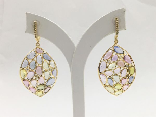  925 Sterling Silver Diamond Earring With Natural Multi sapphire Stone - J-2139
