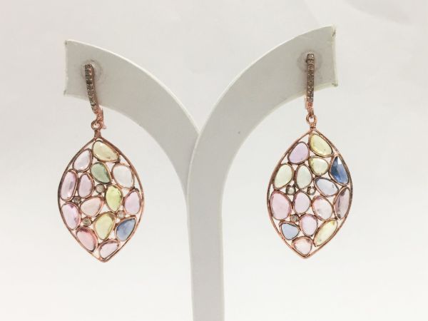  925 Sterling Silver Diamond Earring - Rose Cut Diamonds - J-2140