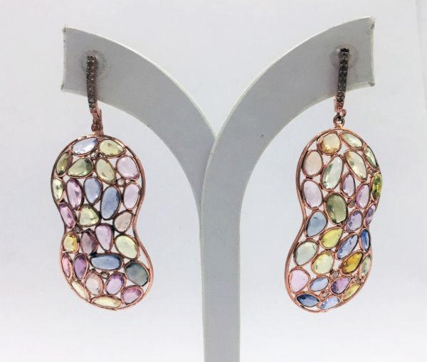  925 Sterling Silver Diamond Earring Studded With Rose Cut Diamonds - J-2142