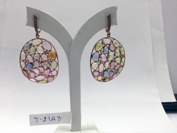  925 Sterling Silver Diamond Earring In Rose Gold Plating -  J-2143