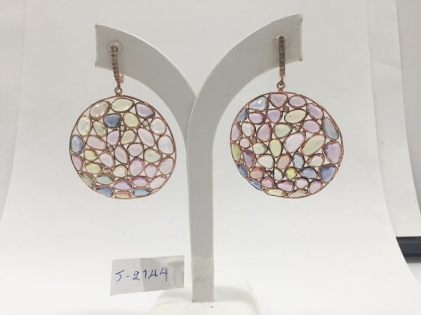  925 Sterling Silver Diamond Earring In Victorian Style - J-2144
