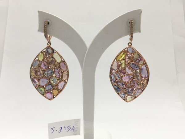  925 Sterling Silver Diamond Earring  in Victorian Style - J-2154