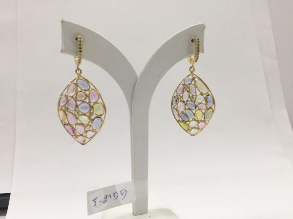  925 Sterling Silver Diamond Earring Studded With  Natural Multi Sapphire - J-2155