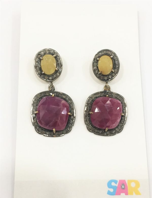  925 Sterling Silver Diamond Earring With  Rose Cut Diamonds - J-2159