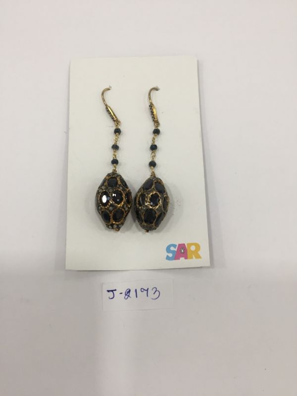  925 Sterling Silver Diamond Earring Studded With Kyanite Stone - J-2173