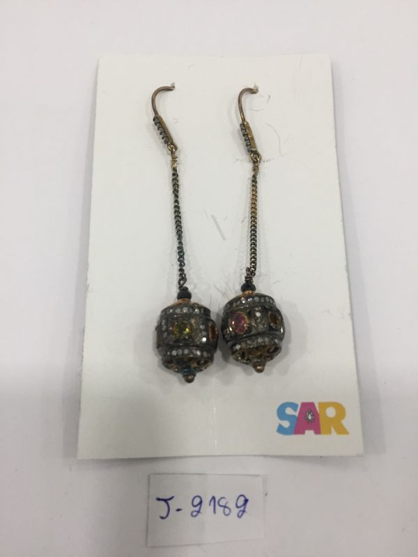  925 Sterling Silver Diamond Earring With Natural Multi Tourmaline Stone - J-2182