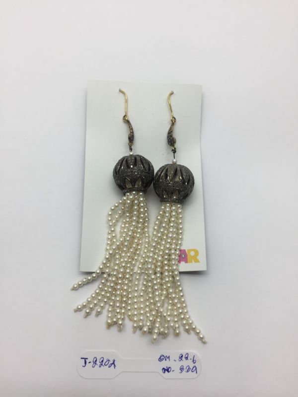 925 Sterling Silver Diamond Earring With Rose Cut Diamond And Pearl Stone   - J-2204