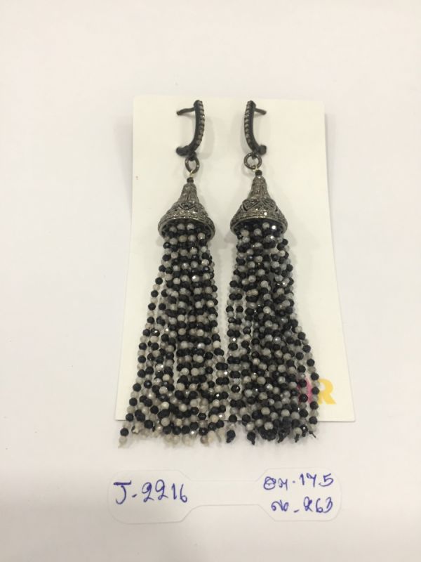  925 Sterling Silver Diamond Earring With Rose Cut Diamond And Black Spinel. Labradorite   - J-2216
