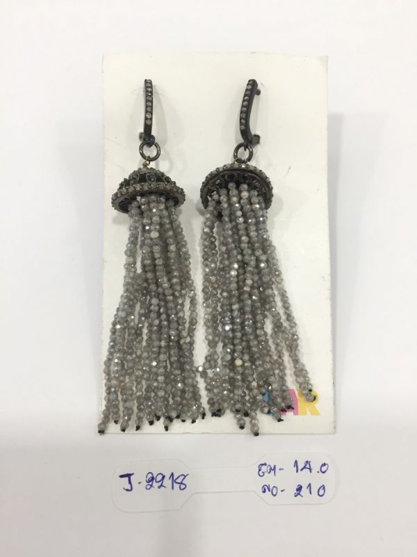  925 Sterling Silver Diamond Earring With Rose Cut Diamond And Labradorite Stone   - J-2218