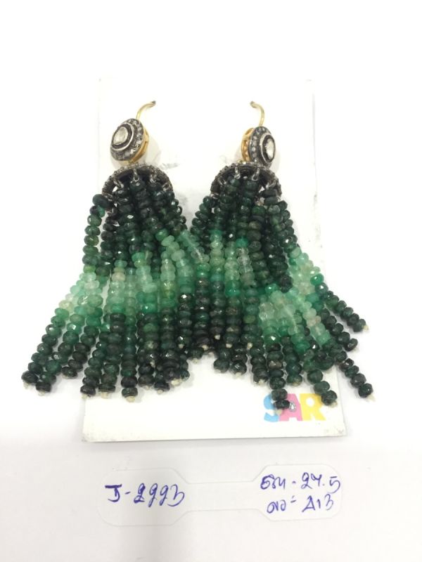  925 Sterling Silver Diamond Earring With Gold, Black Rhodium Plating   - J-2223