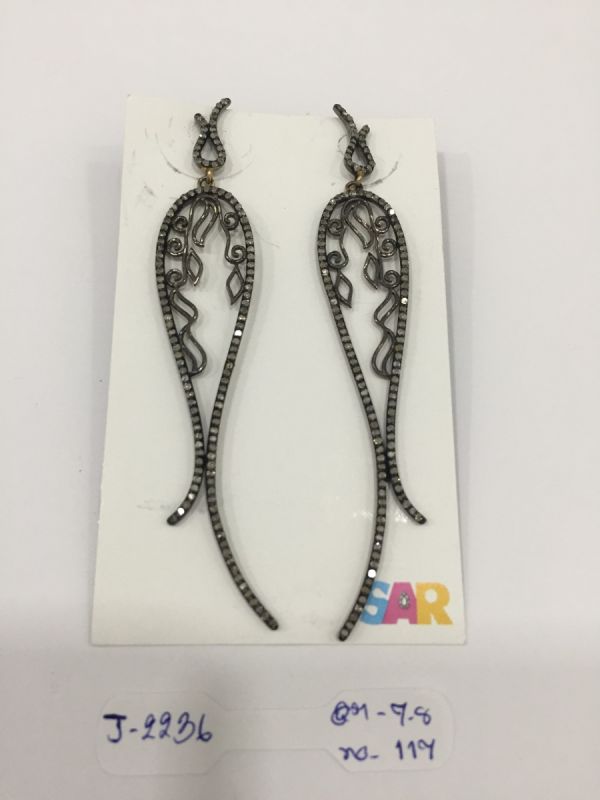  925 Sterling Silver Diamond Earring With Rose Cut Diamonds    - J-2236