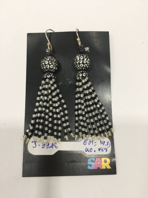 925 Sterling Silver Diamond Earring  Studded With Black Spinel, Crystal Stone   - J-2248