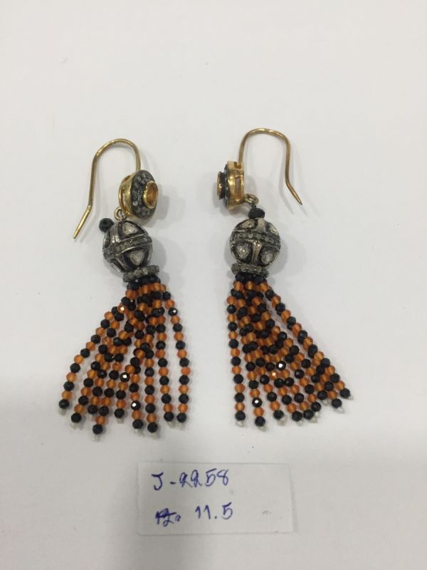  925 Sterling Silver Diamond Earring , Victorian Jewelry   - J-2258