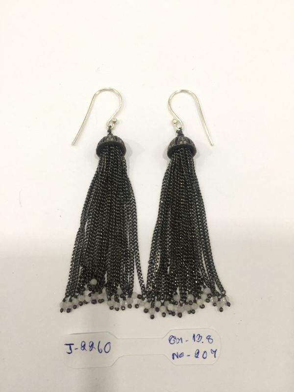   925 Sterling  Silver Diamond Earring  Studded With Rainbow Moon Stone    - J-2260 