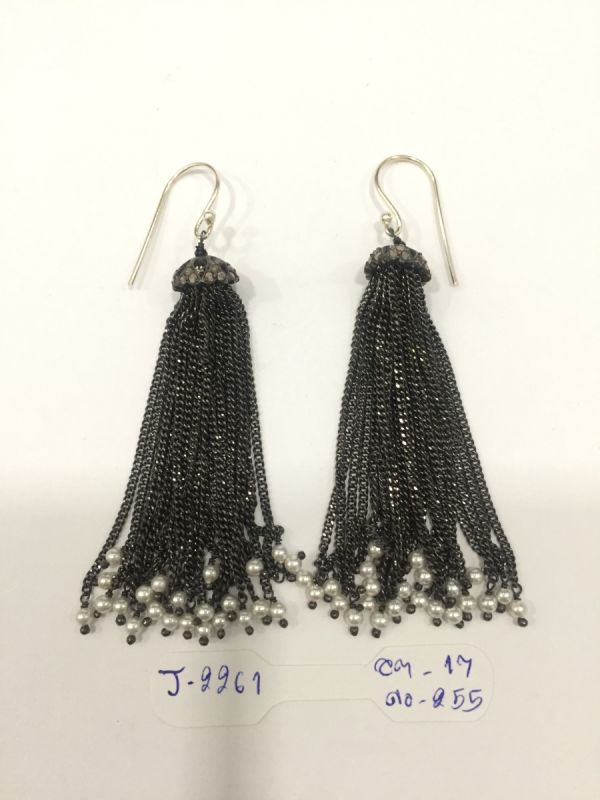  925 Sterling Silver Diamond Earring in Gold and Black Rhodium Plating  - J-2261
