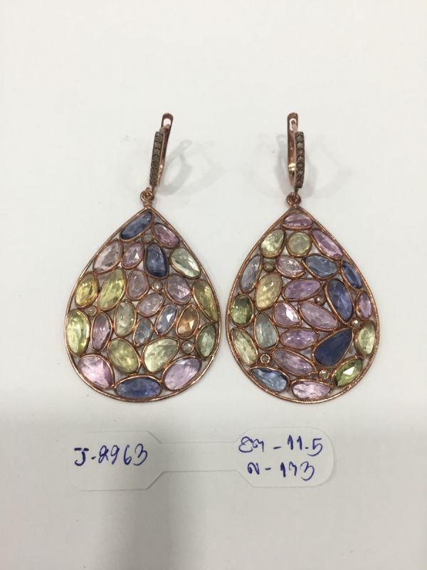  925 Sterling Silver Diamond Earring   - J-2263