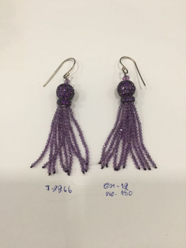  925 Sterling Silver Diamond Earring  With Rose Cut Diamond, And Amethyst  Stone  - J-2266