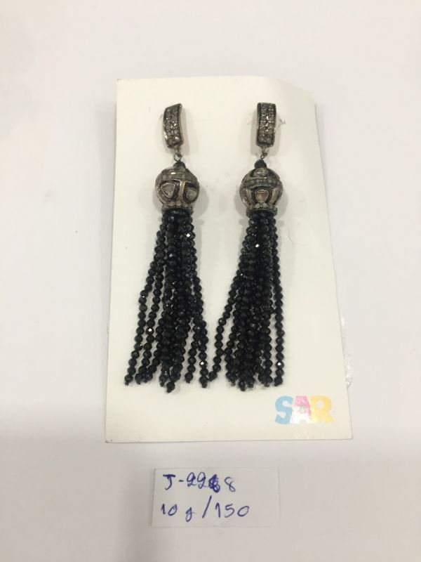  925 Sterling Silver Diamond Earring With  Gold and Black Rhodium Plating   - J-2268