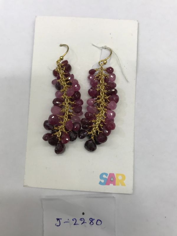  925 Sterling Silver Diamond Earring Studded With Rose Cut Diamond, And Ruby  Stone  - J-2280