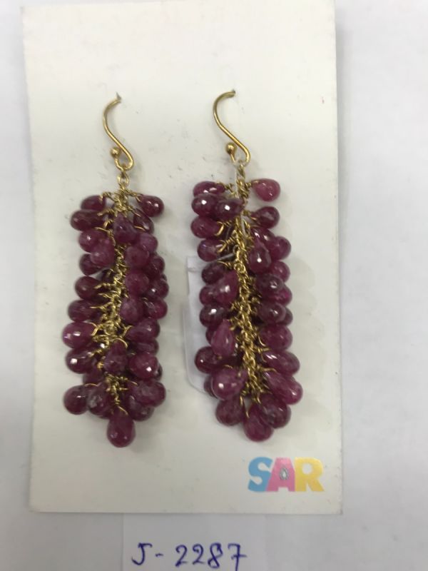  925 Sterling Silver Diamond Earring  Studded With Rose Cut Diamond, And Ruby  Stone- J-2287