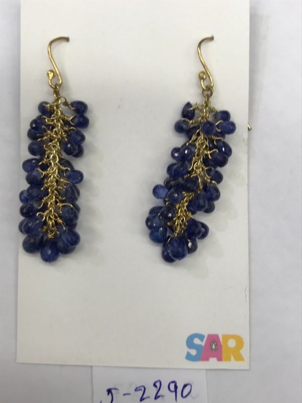 925 Sterling Silver Diamond Earring  Studded With Rose Cut Diamond, And Sapphire Stone    - J-2290