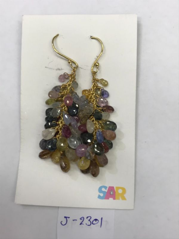  925 Sterling Silver Diamond Earring -Rose Cut Diamond, And Multi Sapphire   - J-2301