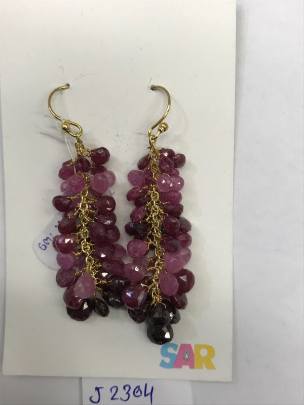  925 Sterling Silver Diamond Earring Studded With Ruby Stone  - J-2304