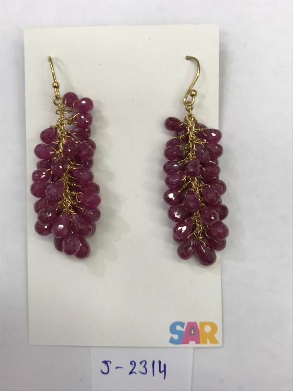  925 Sterling Silver Diamond Earring - Rose Cut Diamond, And Ruby Stone   - J-2314