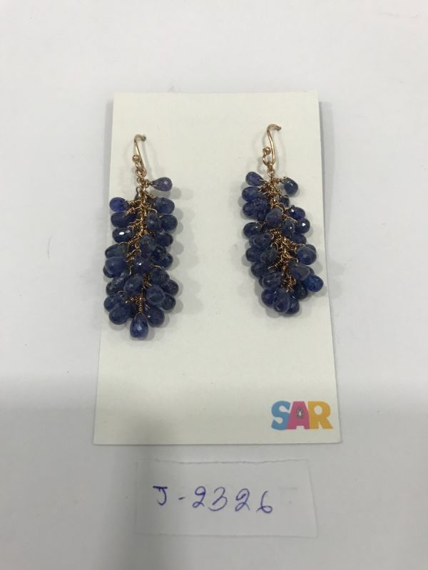  925 Sterling Silver Diamond Earring - Rose Cut Diamond, And  Sapphire Stone   - J-2326