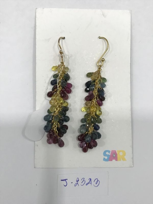  925 Sterling Silver Diamond Earring With Rose Cut Diamond, And  Multi Sapphire Stone  - J-2343
