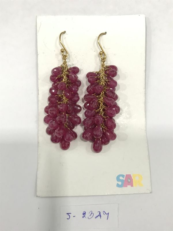  925 Sterling Silver Diamond Earring With Rose Cut Diamond, And  Ruby Stone  - J-2347