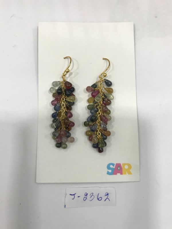  925 Sterling Silver Diamond Earring  Studded With Rose Cut Diamond, And  Sapphire Stone  - J-2362