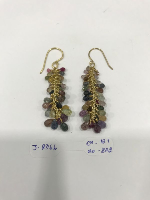  925 Sterling Silver Diamond Earring Studded With Tourmaline Stone   - J-2366