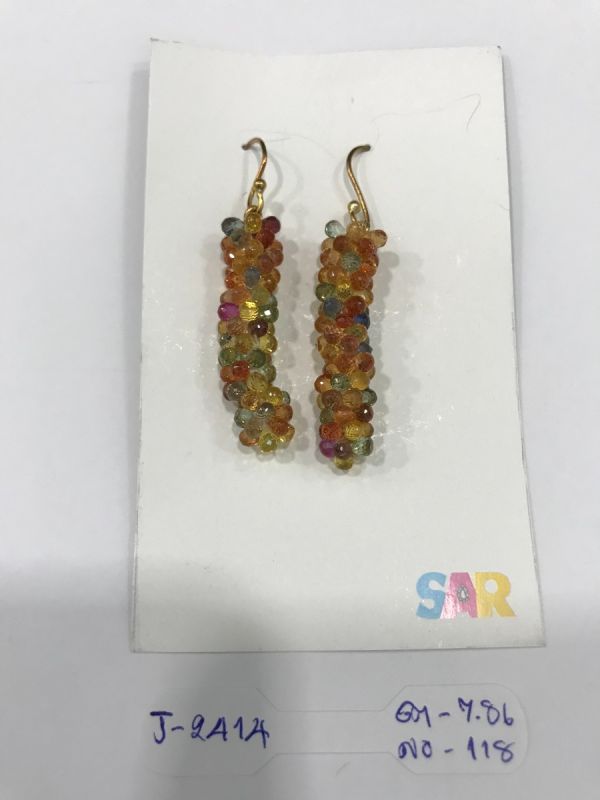 Victorian Jewelry, Silver Diamond Earring With Rose Cut Diamond, And Sapphire Stone Studded In 925 Sterling Silver, Gold Plating. J-2414